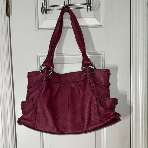 b. makowsky Handbags - B Makowsky Mauve/Burgundy Large Soft Supple Pebbled Leather Shoulder Bag Purse